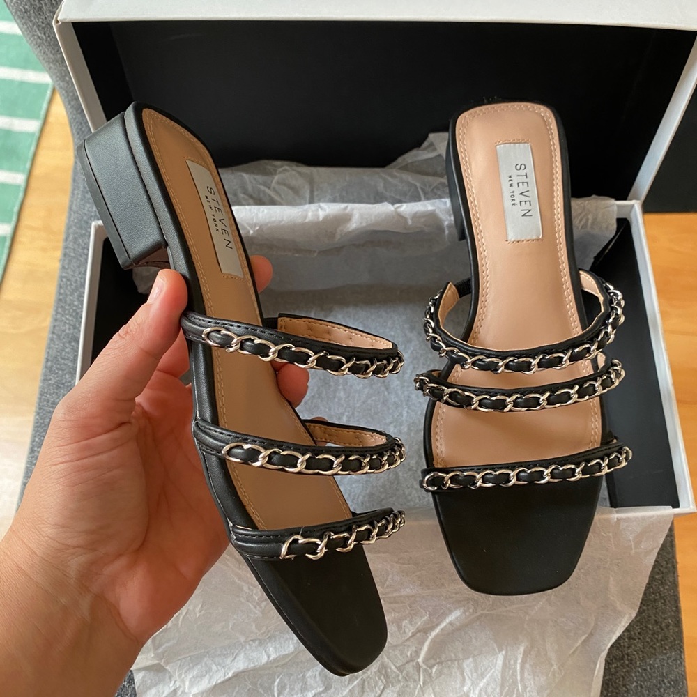 STEVEN by Steve Madden Chain Braided Heeled Slip On Sandals